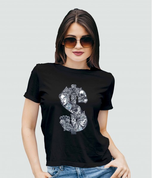 Дамска тениска с щампа Готика Dollar sign - TShirtArtShop.com